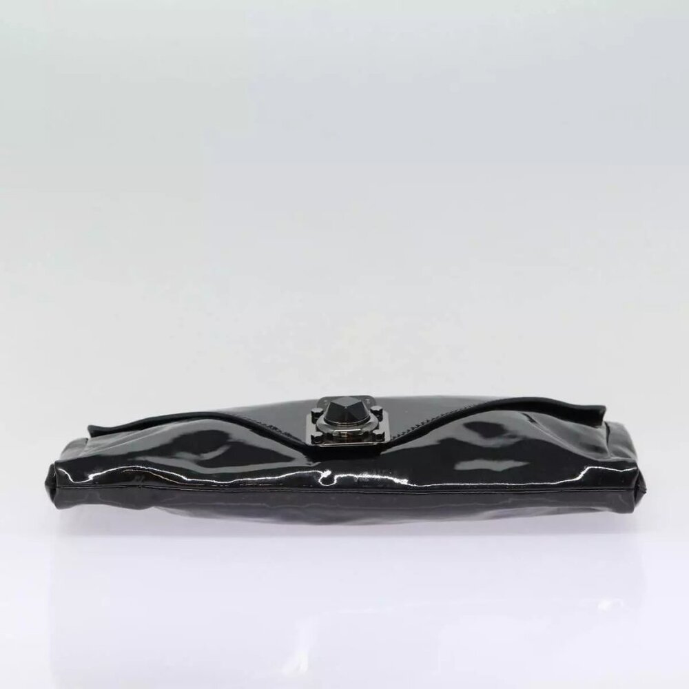 CELINE Chain Shoulder Bag Enamel Black Silver Auth - Picture 11 of 15